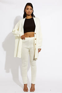 Ribbed Knit Buttoned Cardigan & Legging Co-ord - Cream