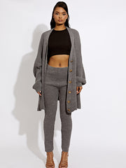 Coordenina de cárdigan y legging de punto acanalado