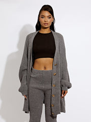 Coordenina de cárdigan y legging de punto acanalado