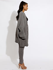 Coordenina de cárdigan y legging de punto acanalado