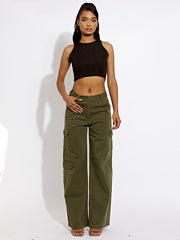 Wide Leg Denim Cargo Trousers
