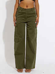 Wide Leg Denim Cargo Trousers