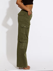 Wide Leg Denim Cargo Trousers