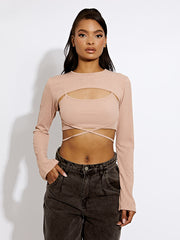 2 Piece Tie Knot Ribbed Crop Top