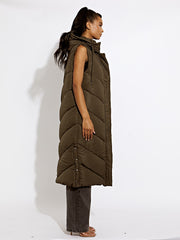 Turtle Neck Hooded Longline Padded Gilet