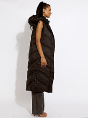 Turtle Neck Hooded Longline Padded Gilet