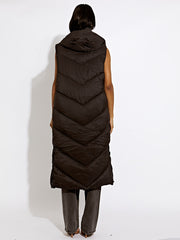 Turtle Neck Hooded Longline Padded Gilet