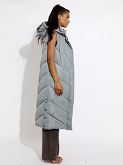 Turtle Neck Hooded Longline Padded Gilet