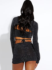 Lurex 3-delige veter rok coördin