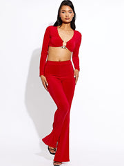 Long Sleeve Ring Detail Crop Top & Trouser Co-ord