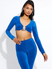 Long Sleeve Ring Detail Crop Top & Trouser Co-ord