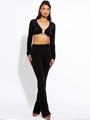 Long Sleeve Ring Detail Crop Top & Trouser Co-ord