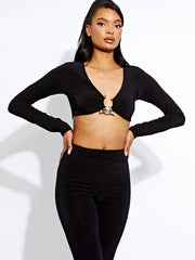 Long Sleeve Ring Detail Crop Top & Trouser Co-ord