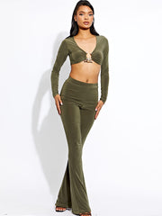 Long Sleeve Ring Detail Crop Top & Trouser Co-ord