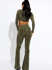 Long Sleeve Ring Detail Crop Top & Trouser Co-ord