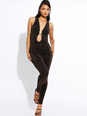 Horseshoe Buckle Detail Lurex Jumpsuit