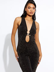 Horseshoe Buckle Detail Lurex Jumpsuit