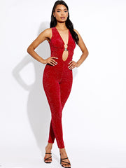 Horseshoe Buckle Detail Lurex Jumpsuit