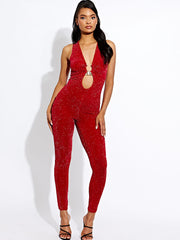 Horseshoe Buckle Detail Lurex Jumpsuit