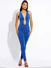 Horseshoe Buckle Detail Lurex Jumpsuit