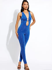 Horseshoe Buckle Detail Lurex Jumpsuit