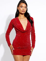 Lurex Draped Cowl Neck Slinky Dress