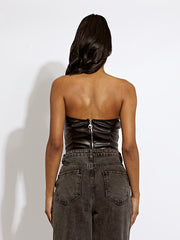 Faux Leder Bandeau Crop Top mit Reißverschlussdetail