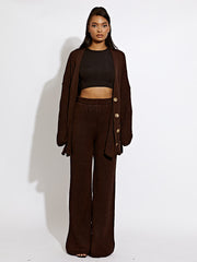 Knitted Drop Shoulder Buttoned Cardigan & Wide Leg Trouser Co-ord