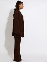 Knitted Drop Shoulder Buttoned Cardigan & Wide Leg Trouser Co-ord
