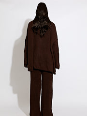 Knitted Drop Shoulder Buttoned Cardigan & Wide Leg Trouser Co-ord