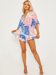 Zelf-tie knoop vooraan bedrukte speelsuit