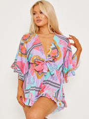 Zelf-tie knoop vooraan bedrukte speelsuit