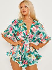 Zelf-tie knoop vooraan bedrukte speelsuit