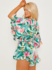 Zelf-tie knoop vooraan bedrukte speelsuit