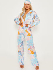 Printed Satin Jumpsuit With Matching Bandana