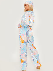Printed Satin Jumpsuit With Matching Bandana