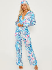 Printed Satin Jumpsuit With Matching Bandana