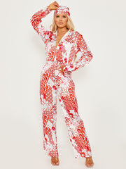 Printed Satin Jumpsuit With Matching Bandana