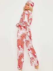 Printed Satin Jumpsuit With Matching Bandana