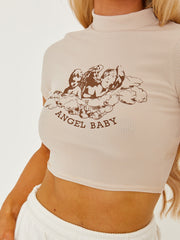 Angel Baby Graphic Ribbed Crop Top
