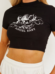 Angel Baby Graphic Ribbed Crop Top