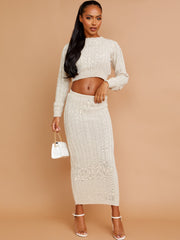 Cable Knit Crop Top & Maxi Skirt Co-ord