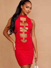Ring Cut Out Front Textured Dress