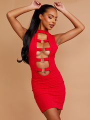 Ring Cut Out Front Textured Dress