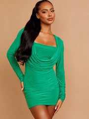 Draped Cowl Neck Slinky Dress
