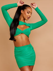 Cut Out Twist Front Crop Top & Skirt Co-ord