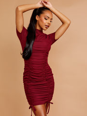 High Neck Ribbed Ruched Dress