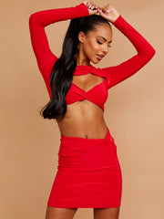 Cut Out Twist Front Crop Top & Skirt Co-ord