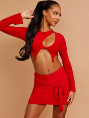 Slinky uitgesneden crop top & tie knoop rokcoöperatie