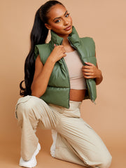 Faux Leather Cropped Puffer Gilet